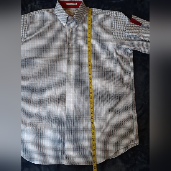Paul Fredrick White/Blue/Red Check Button Down Long Sleeve Shirt Size 16.5- 35 - Picture 7 of 8